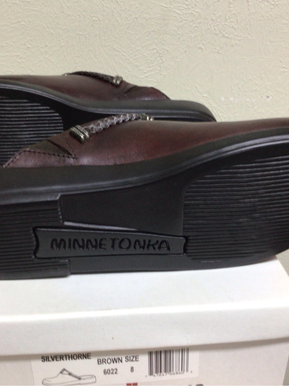 Minnetonka Brown Leather Slip-on shoe with Braided Strap. - Picture 8 of 9